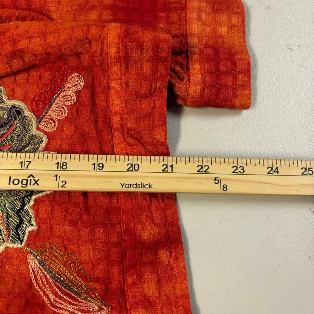 Julia Kin‎ Jacket Women Small Orange Art to Wear Boho Floral Embroidered Shirt - Picture 6 of 9